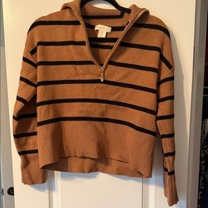 Cynthia Rowley Tan and Black Striped Cowl Neck Sweater